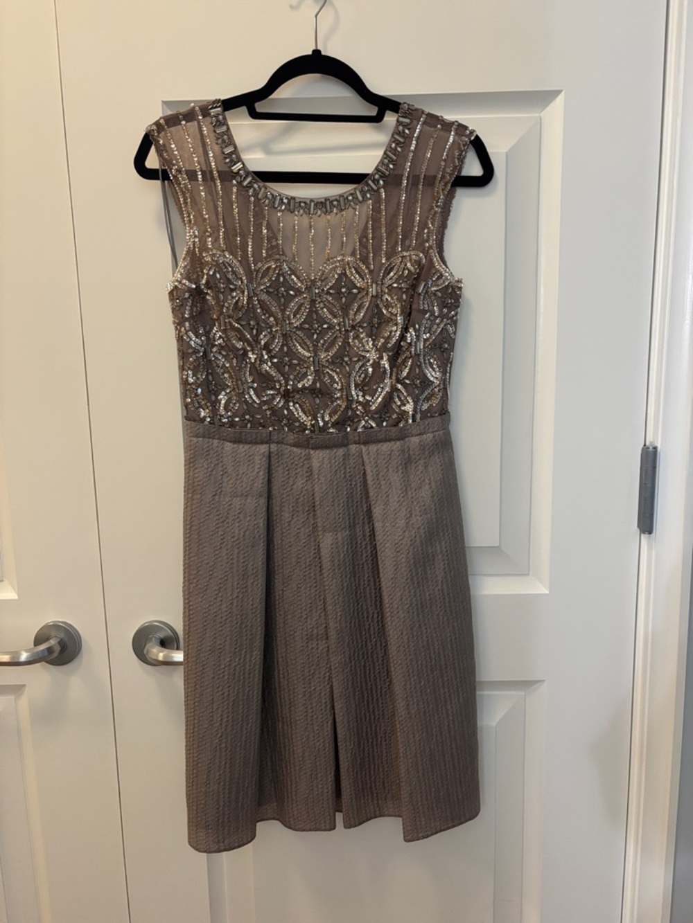 Kay Unger Beaded Taupe Sheath Dress